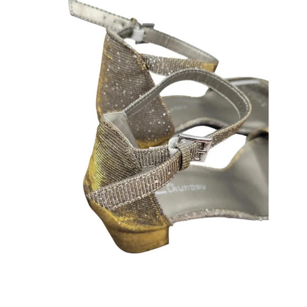 HP CL Laundry Gold Silver Square Heel‎ Ankle Strap Open Toe Retro Glam Sandals